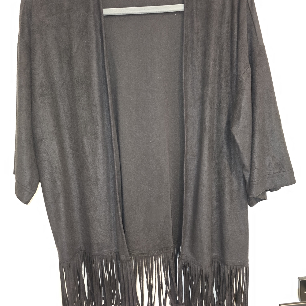 Express Cardigan Fringe Short Sleeve Pocket OneSize Womens Boho Hippie Woodstock
